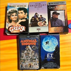 Vintage Movie VHS Collection Grease Animal House Breakfast Club ET Grav Whales